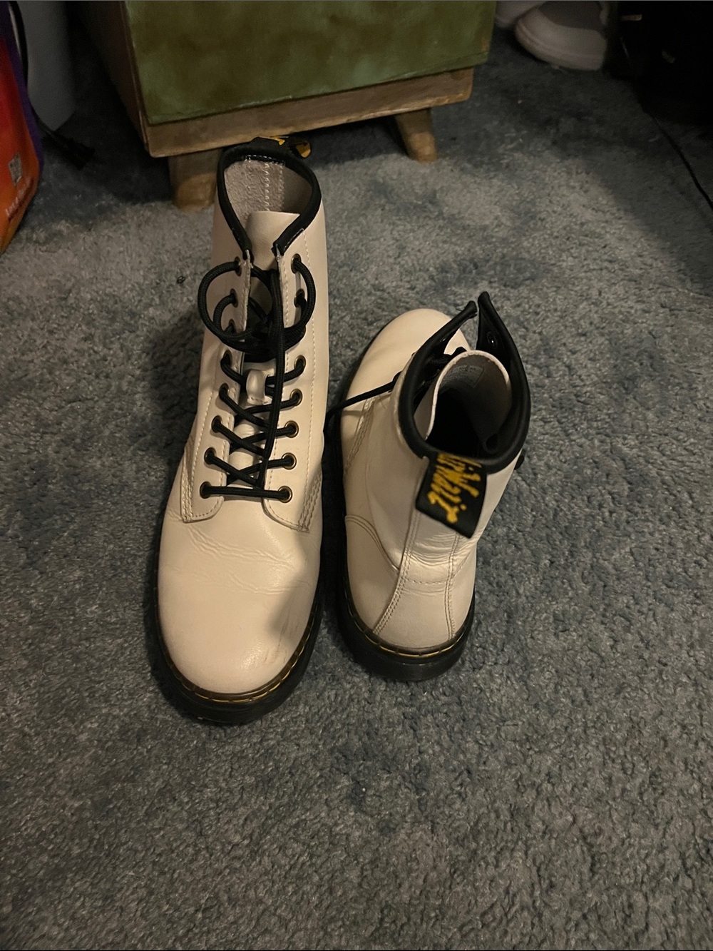 Dr. Martens Kids White Leather Lace-Up Boots with Black Trim